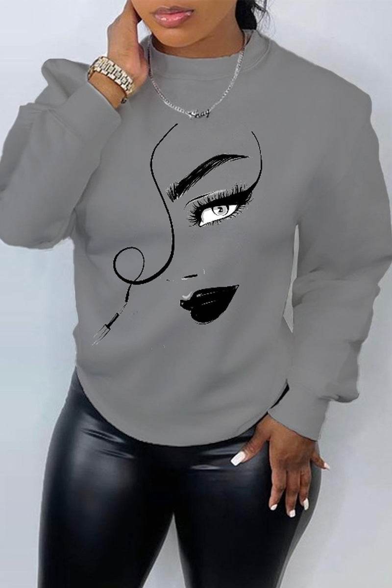 Buycenter Women's Printed Casual Loose Sweater - Crew Neck, Long Sleeve - Buy Center