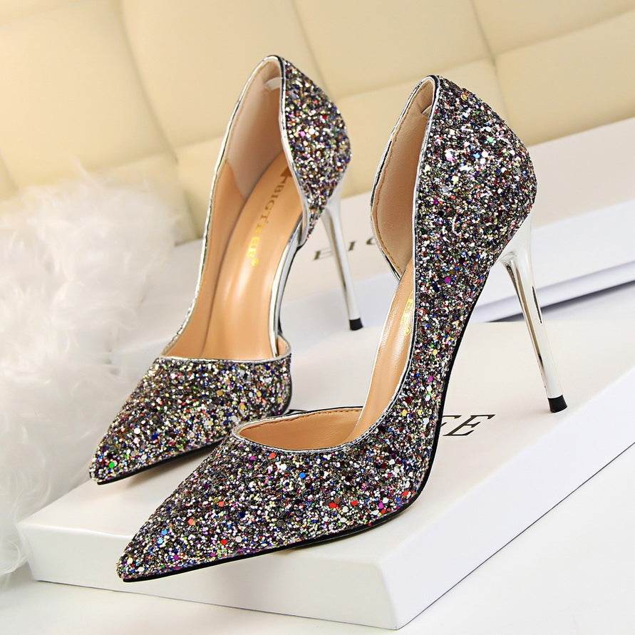 Skinny Women’s Stiletto Heel Pumps - Sequined Pointed Shoes in Colors - Buy Center