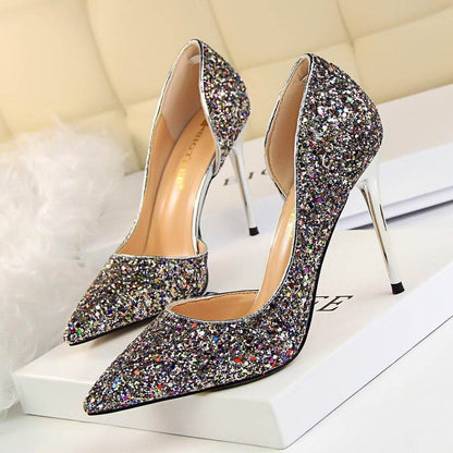 Skinny Women’s Stiletto Heel Pumps - Sequined Pointed Shoes in Colors - Buy Center
