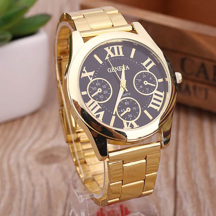 Geneva Alloy Quartz Watch for Men - Stylish Gold & White Design - Buy Center