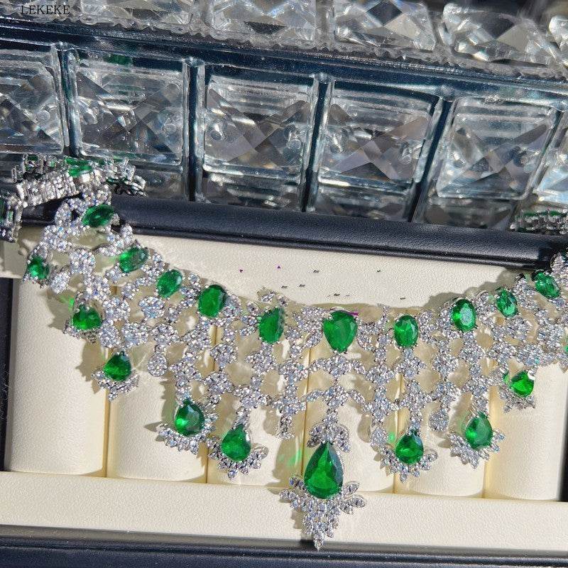 Buycenter Emerald Green Zircon Jewelry Set - Necklace, Earrings, Ring, Bracelet - Buy Center