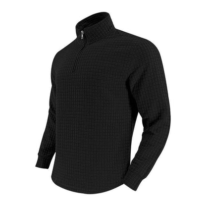 Buycenter Retro Long Sleeve Men's Sweater - Half Zipper, Plaid Design - Buy Center