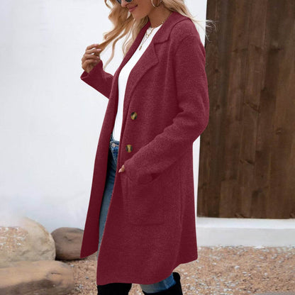 Buycenter Women's Mid-Length Woolen Coat Jacket - All-Match Fashionable Style - Buy Center