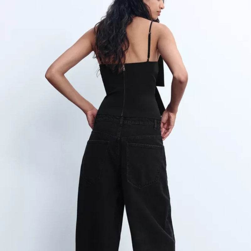 Women's Sleeveless Rhinestone Bowknot Camisole - Chic Black Top for 2025 - Buy Center