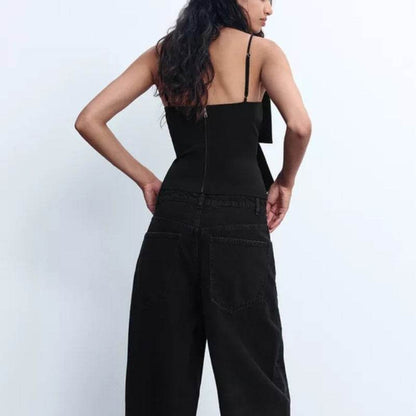 Women's Sleeveless Rhinestone Bowknot Camisole - Chic Black Top for 2025 - Buy Center