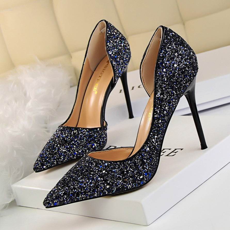 Skinny Women’s Stiletto Heel Pumps - Sequined Pointed Shoes in Colors - Buy Center