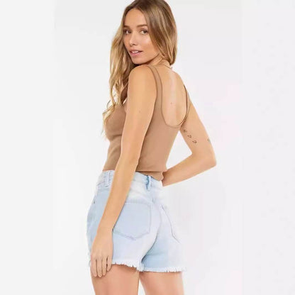 Buycenter Women's High Waist Denim Shorts - Slimming Wide Leg Fit - Buy Center