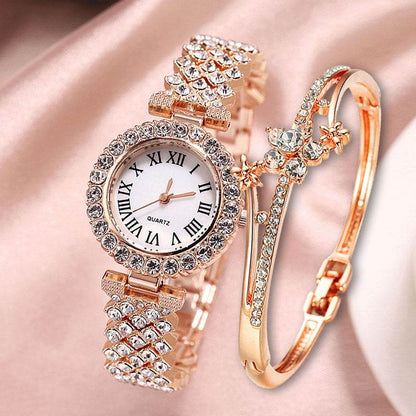 Buy Center Luxury Diamond Quartz Watch & Bracelet Set - Elegant Fashion Jewelry - Buy Center