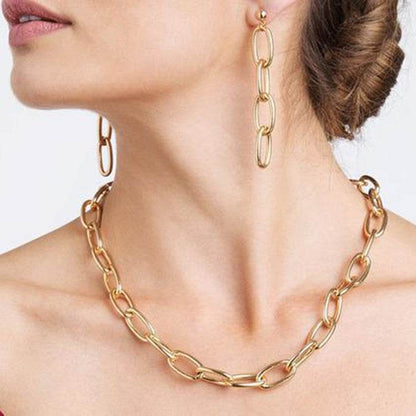 Simple Thick Chain Necklace for Women - Retro Adjustable Style & Earrings - Buy Center