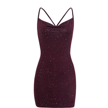 Buycenter Women's V-neck Slim Dress - Sequins, Sleeveless Elegance - Buy Center