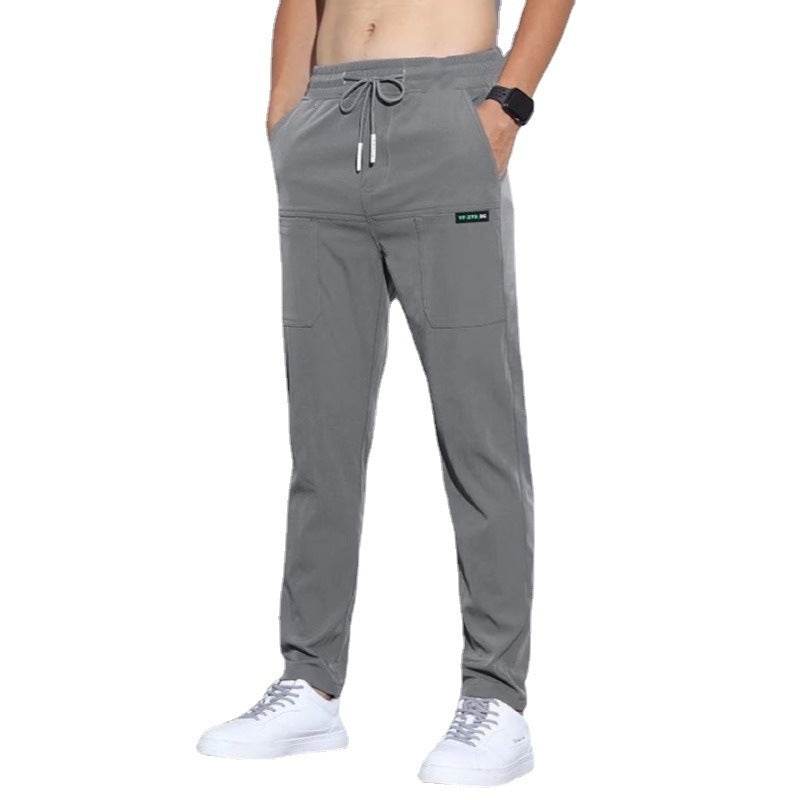 Casual Men's Ice Silk Pants - Elastic Waist, High Waist, Long Length - Buy Center