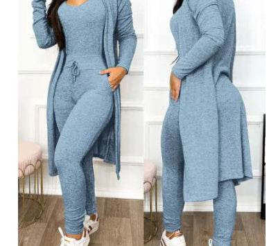 Buycenter Women's Casual Jumpsuit & Cardigan Set - High Waist & Pockets - Buy Center