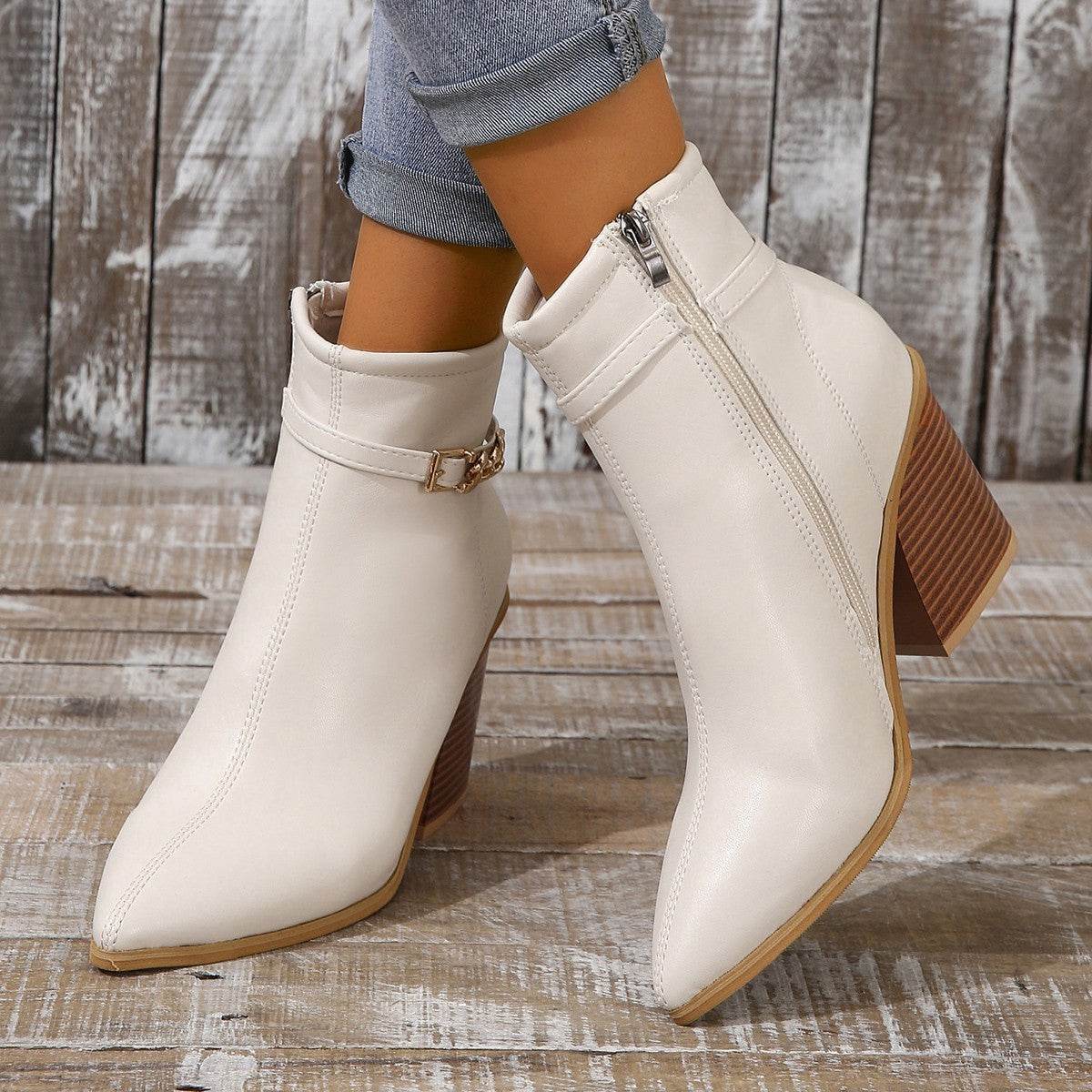 Women's Plus Size Chunky Heel Martin Boots - Side Zipper & Pointed Toe - Buy Center