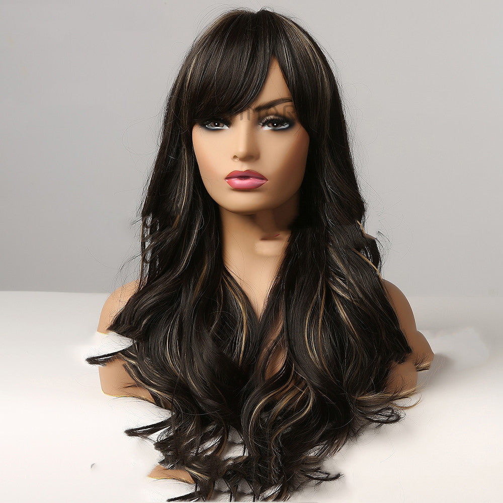 Net Red Wind Dark Brown Wig - 22" Modern Style with Bangs - Buy Center