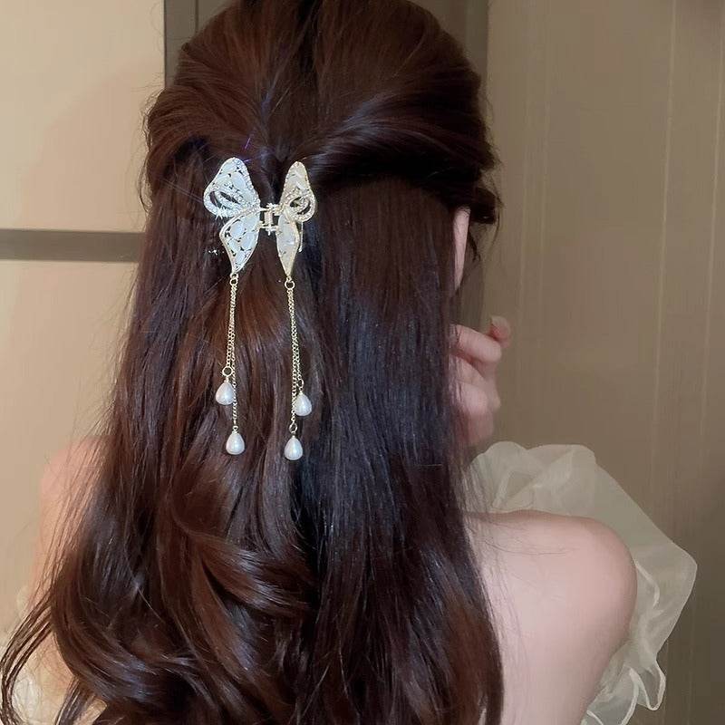 Elegant Golden Pearl Tassel Hairpin - Wedding Hair Jewelry for Women - Buy Center