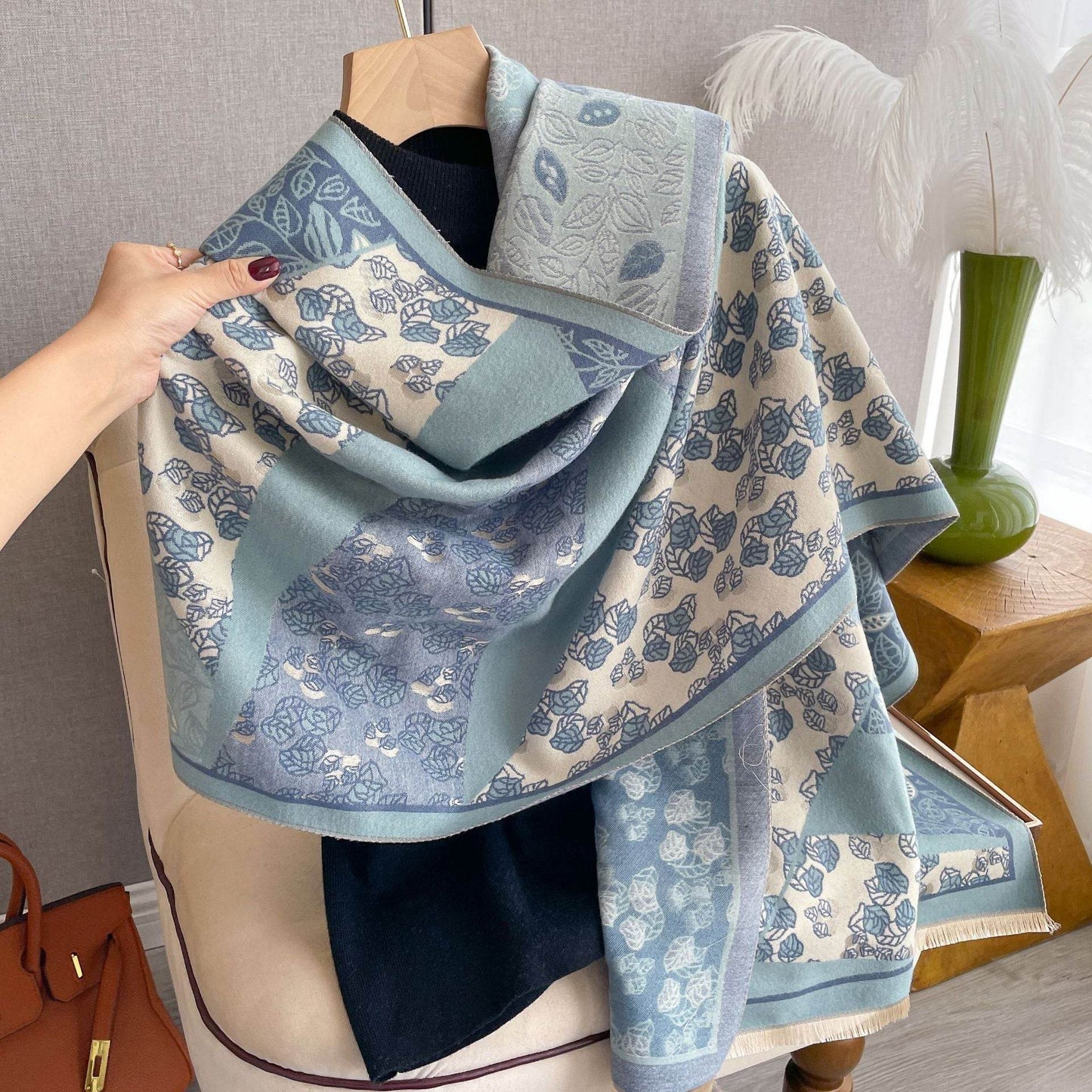 Korean Style Floral Print Shawl - Cashmere-like Winter Scarf for Warmth - Buy Center