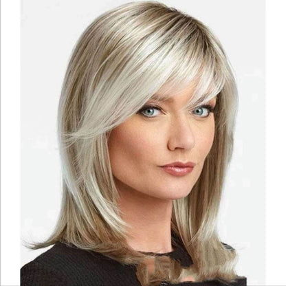 Medium Long Hair Wig with Platinum Highlights - Stylish Brown Gradient - Buy Center