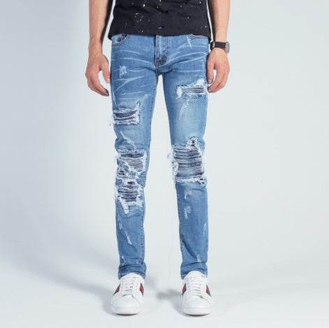 Men's Slim European Denim Trousers - Stylish Cotton Leisure Pants - Buy Center