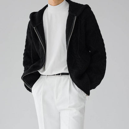 Buycenter Men's Zipper Hooded Coat - Loose Fit Rhombus Plaid Style - Buy Center