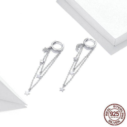 BuyCenter S925 Sterling Silver Star Moon Tassel Earrings - Elegant Design - Buy Center