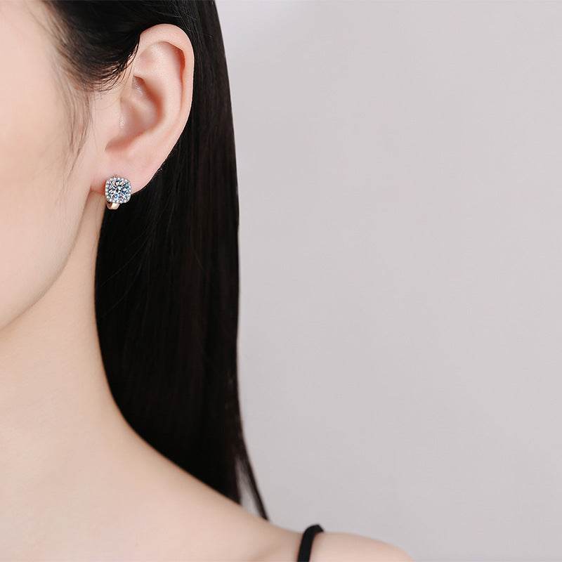 Classic S925 Silver Moissanite Earrings - Elegant Square Design for Women - Buy Center