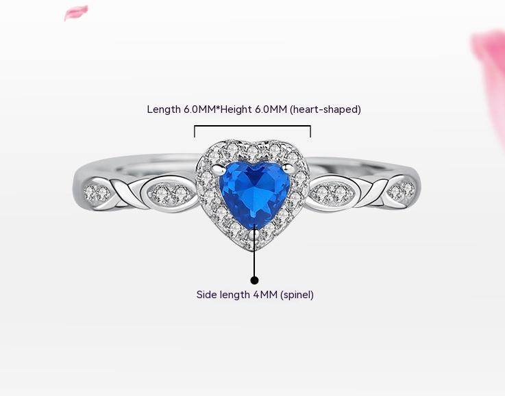 Buycenter S925 Sterling Silver Blue Zircon Heart Ring - Adjustable Design - Buy Center