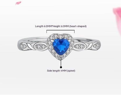 Buycenter S925 Sterling Silver Blue Zircon Heart Ring - Adjustable Design - Buy Center