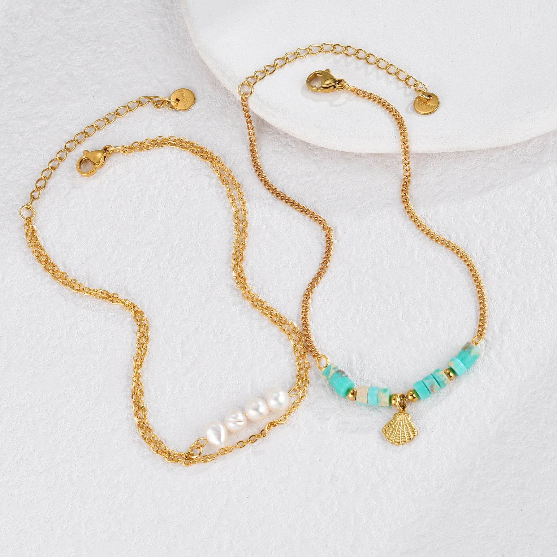 Natural Shell Beaded Anklet - Women's Titanium Steel Body Jewelry - Buy Center