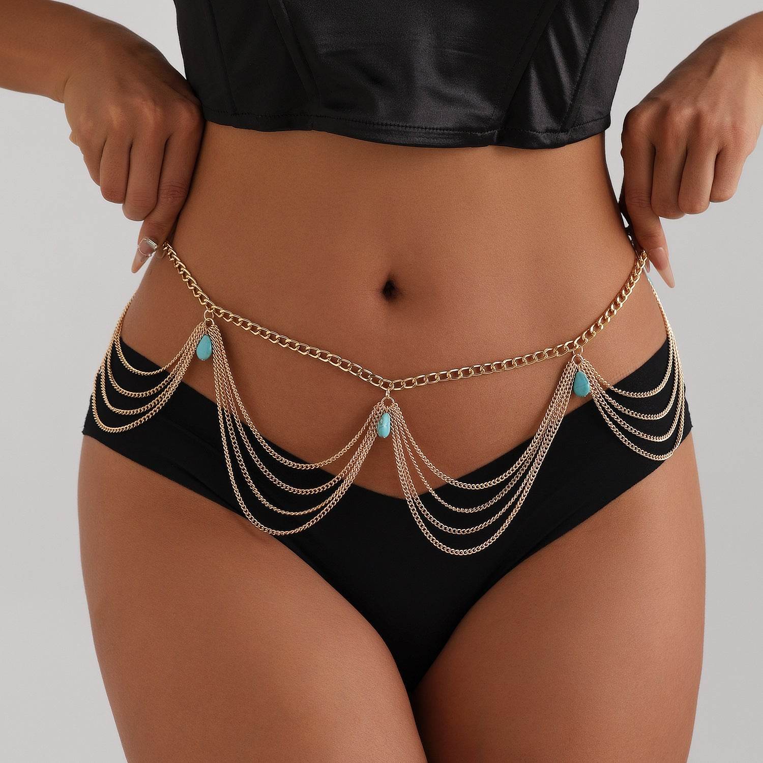 Classic Retro Turquoise Waist Belly Chain - Stylish Summer Body Jewelry - Buy Center