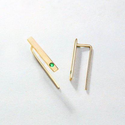 Natural Emerald 14K Gold Earrings - Minimalist Geometric Design - Buy Center