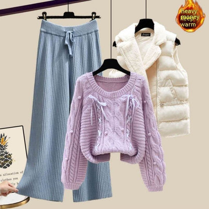 Women's Three-Piece Sweater Vest & Pants Suit - Cozy Urban Style 2025 - Buy Center