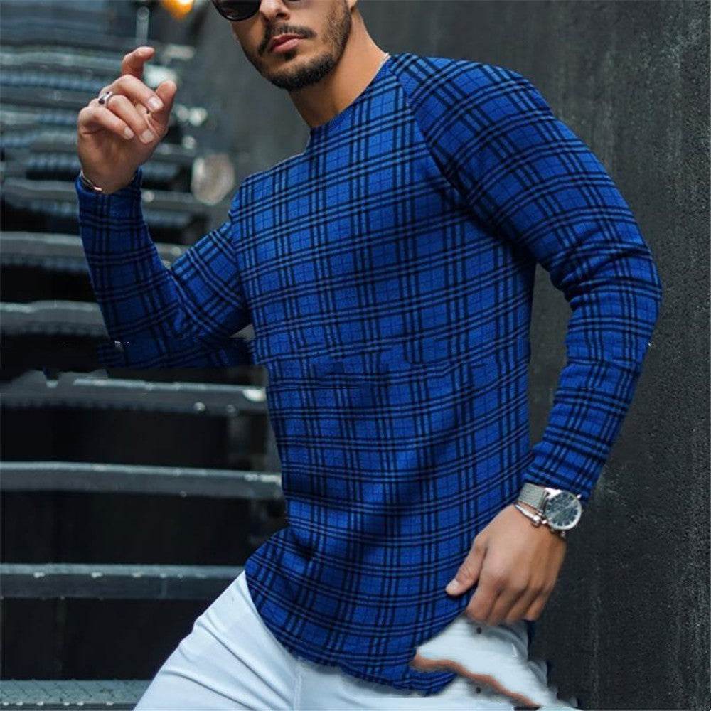 Buycenter Men's Striped Round Neck Shirt - Cotton Blend, Long Sleeve - Buy Center