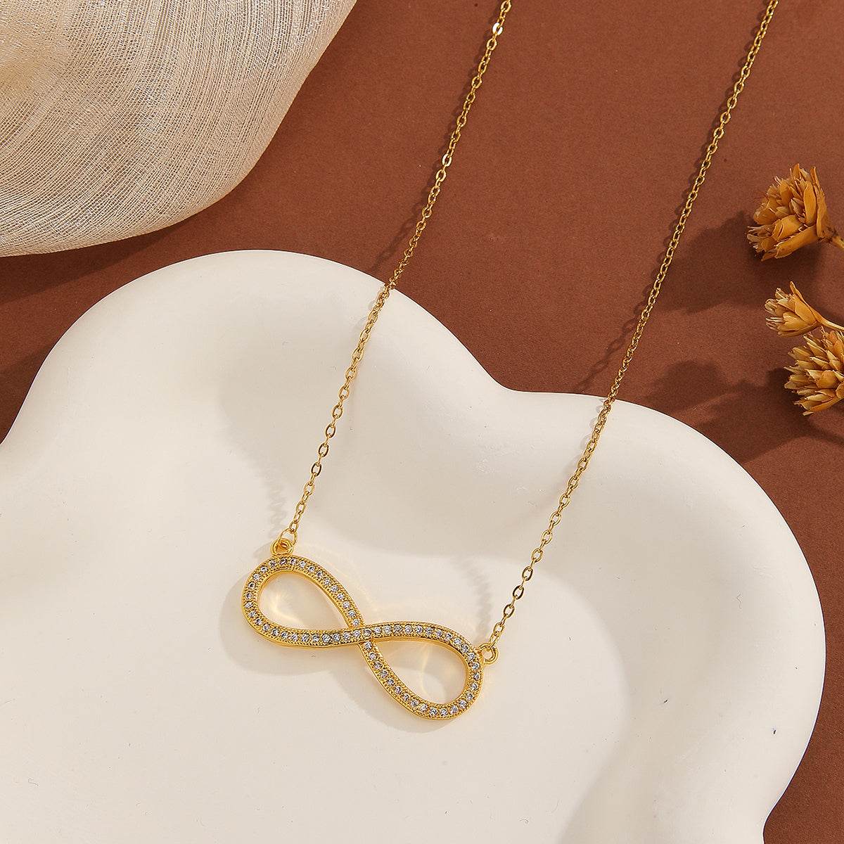 Exquisite Gold Plated Diamond Love Pendant Necklace - Infinite Symbol Charm - Buy Center