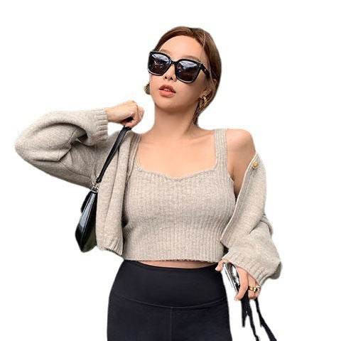 Buycenter V-Neck Solid Color Sweater Suit - Korean Style for Autumn & Winter - Buy Center