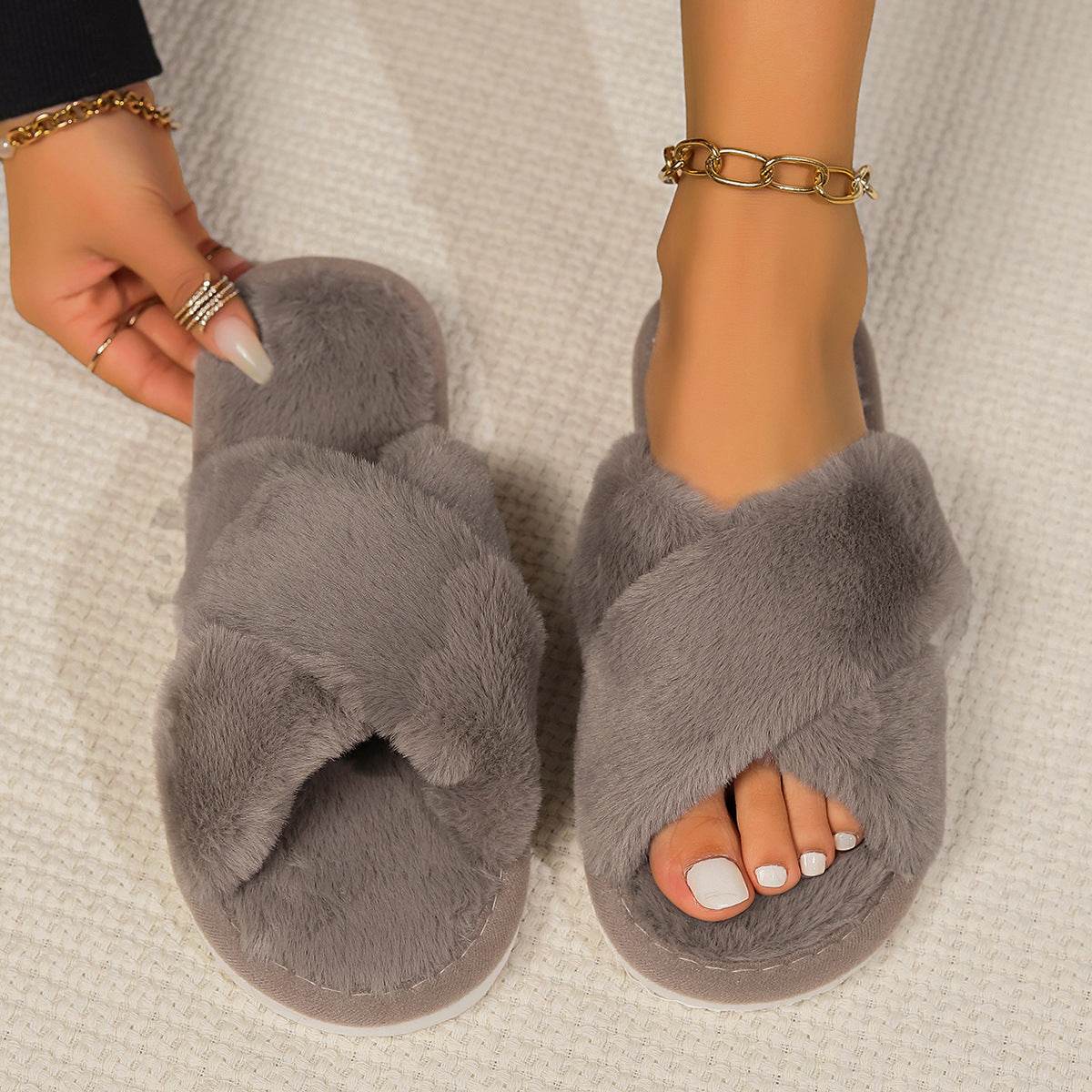 Women's Non-Slip Slippers - Trendy Plush Home Footwear for Comfort - Buy Center