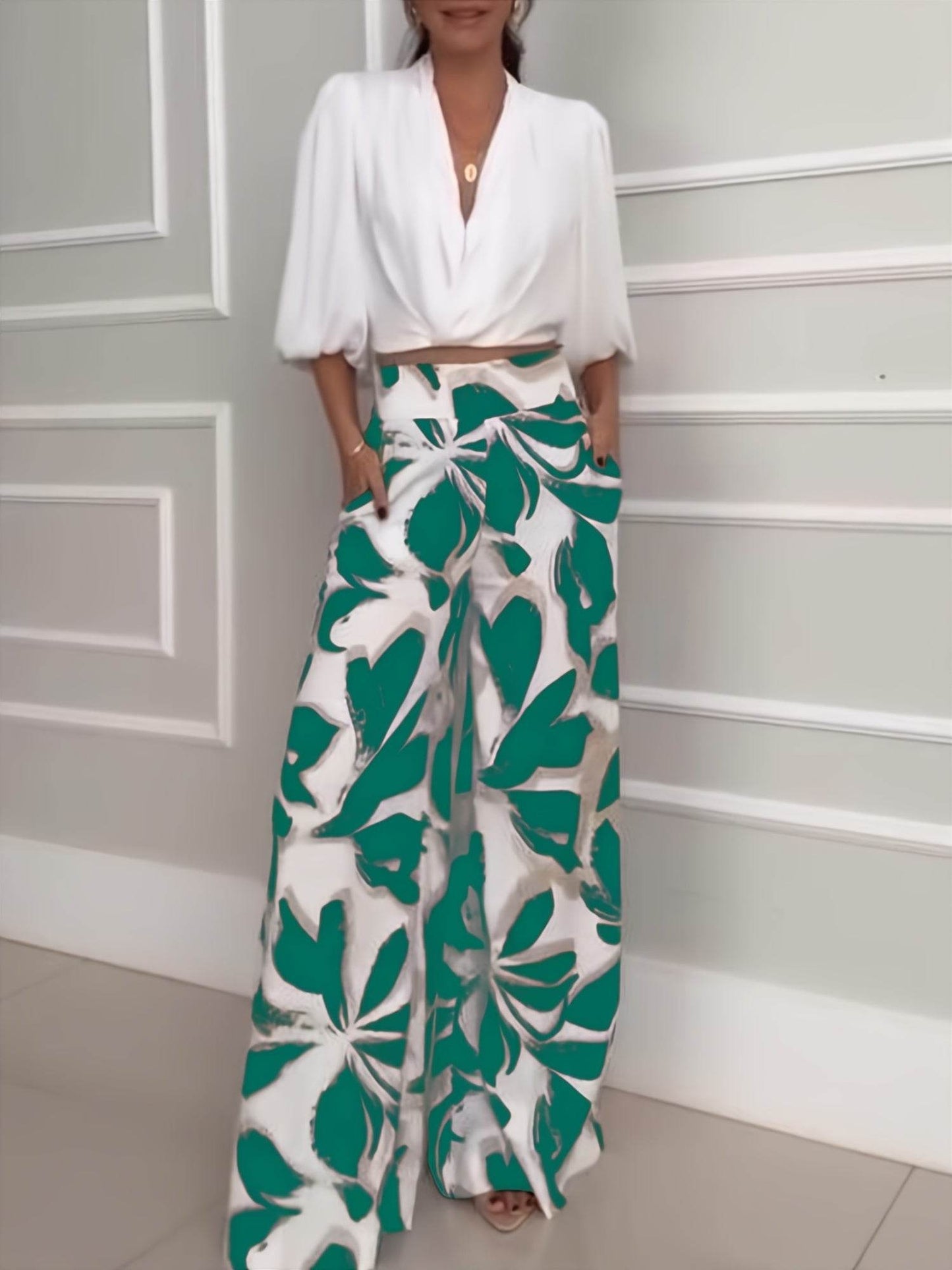 Women's Casual Floral Wide Leg Pants & Off-Shoulder Shirt Set - Buy Center