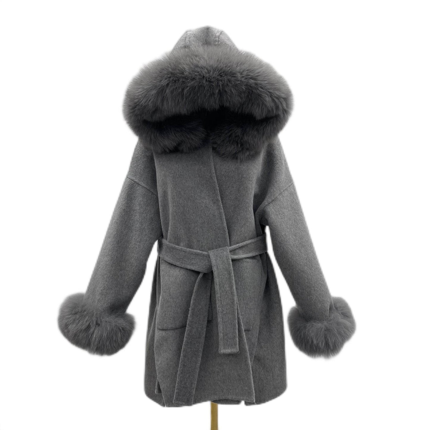Buycenter Oversized Double-Sided Wool Coat with Fur Collar - Stylish & Warm - Buy Center