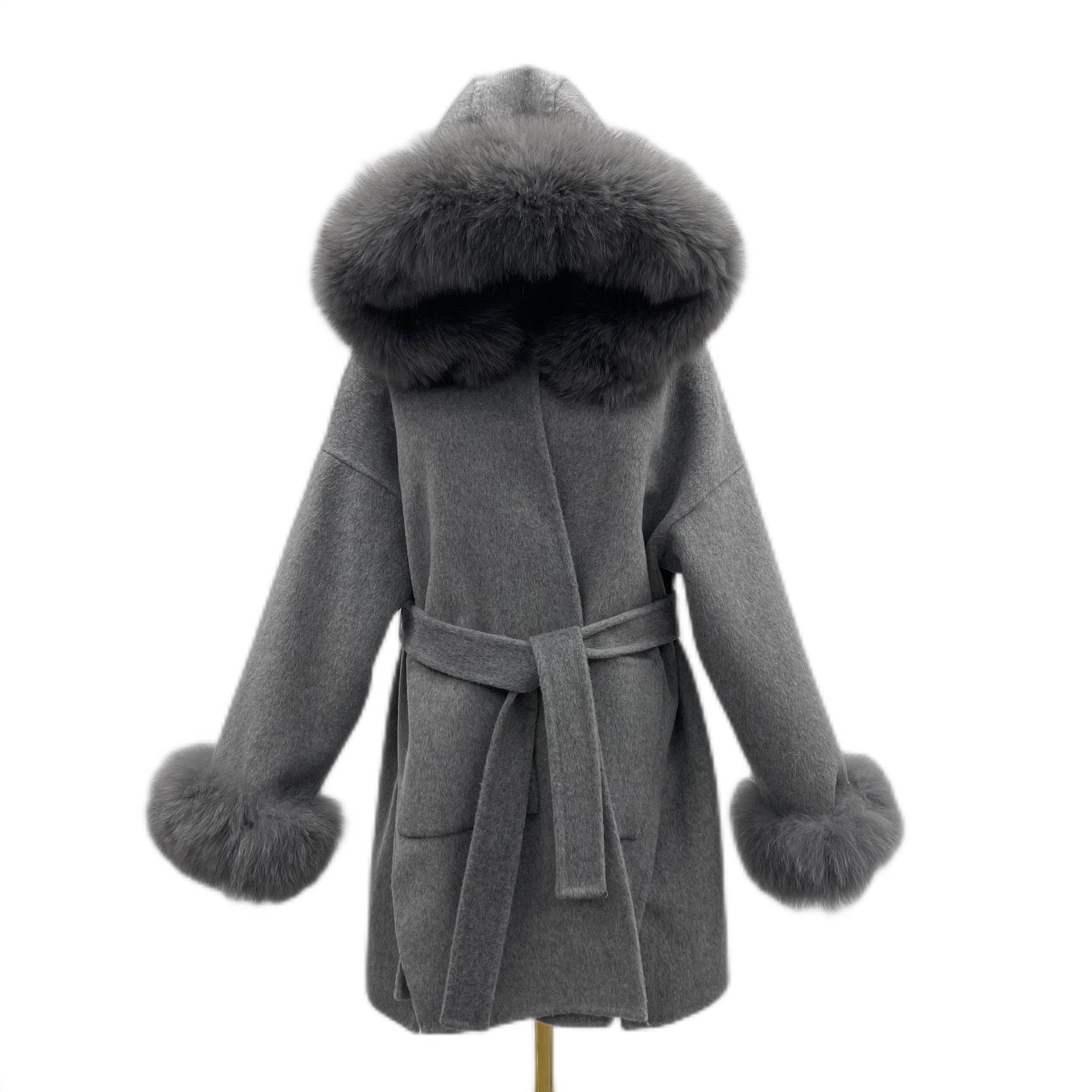 Buycenter Oversized Double-Sided Wool Coat with Fur Collar - Stylish & Warm - Buy Center