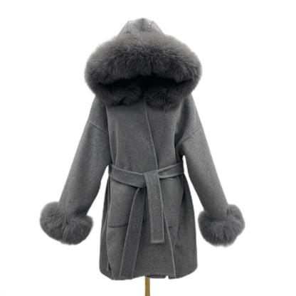 Buycenter Oversized Double-Sided Wool Coat with Fur Collar - Stylish & Warm - Buy Center