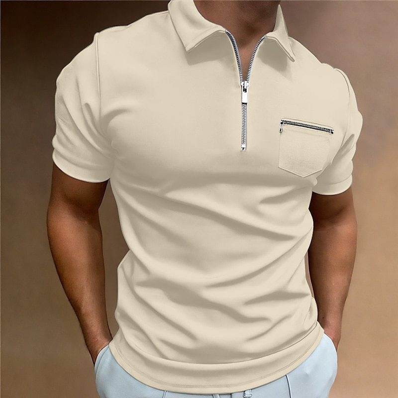 Buycenter Summer Men's Solid Color Lapel T-shirt - Pocket Short Sleeve - Buy Center