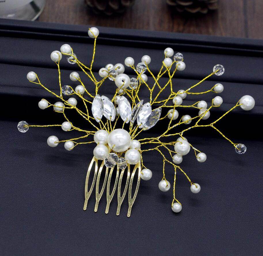 Pearl White Crystal Headdress Comb - Elegant Hair Accessory for Banquets - Buy Center