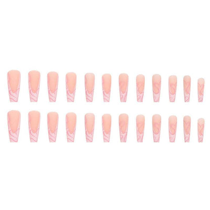 Heart Stripe Fake Nails - Elegant Nail Art Kits for Romantic Styles - Buy Center