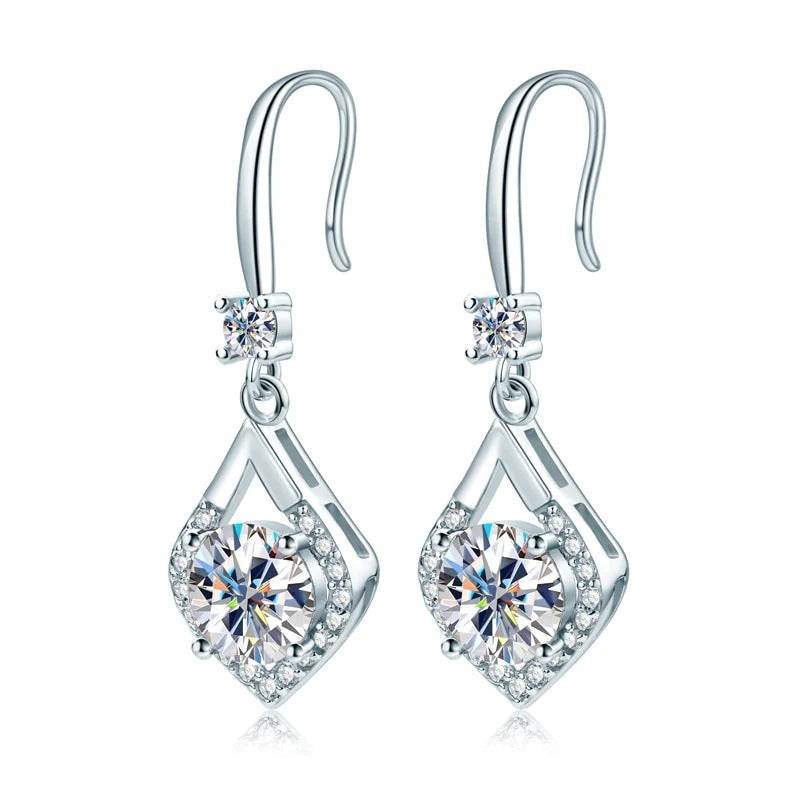 Buy Center Shiny Zircon Earrings - Fashionable Geometry in White Gold - Buy Center