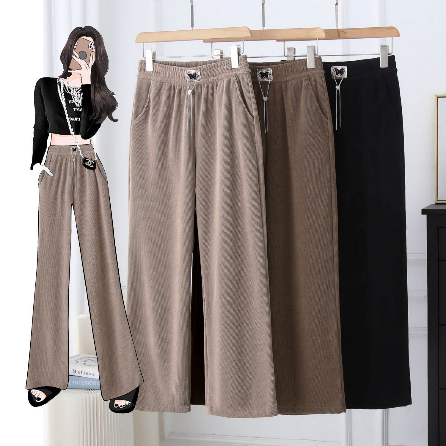 Loose Slimming Wide Leg Pants - Luxurious European Cotton Velvet Style - Buy Center
