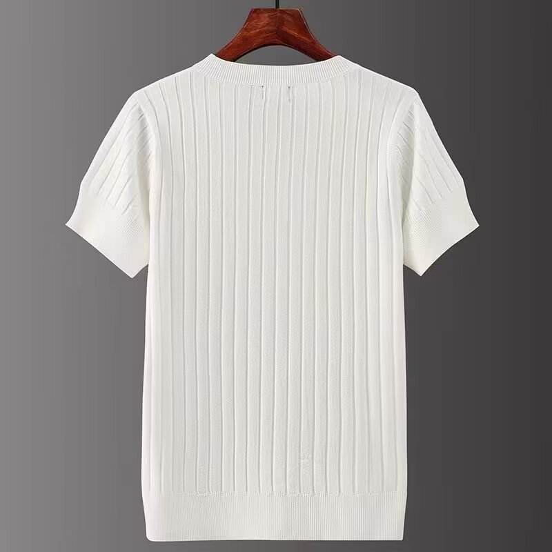Korean Style Men's V-Neck T-Shirt - Trendy Striped Short Sleeve Design - Buy Center
