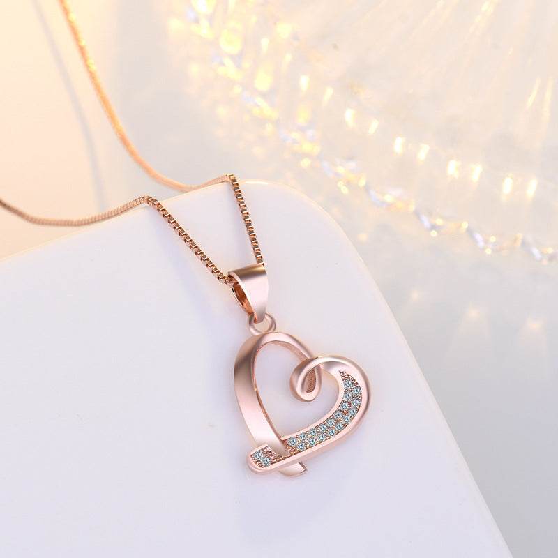 Buycenter Women's Heart Necklace - Hollow Clavicle Chain in White & Rose Gold - Buy Center