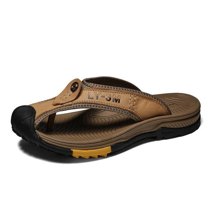 Buycenter Men's Casual Leather Slippers - Summer Beach Flip Flops - Buy Center