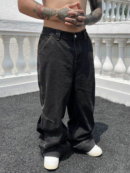 Solid Color Casual Jeans - Retro Straight-Leg Pants for Trendy Men - Buy Center