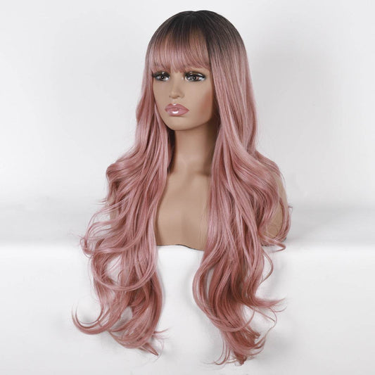 Long Curly Hair Wig with Bangs - Premium Matte Silk for Natural Style - Buy Center