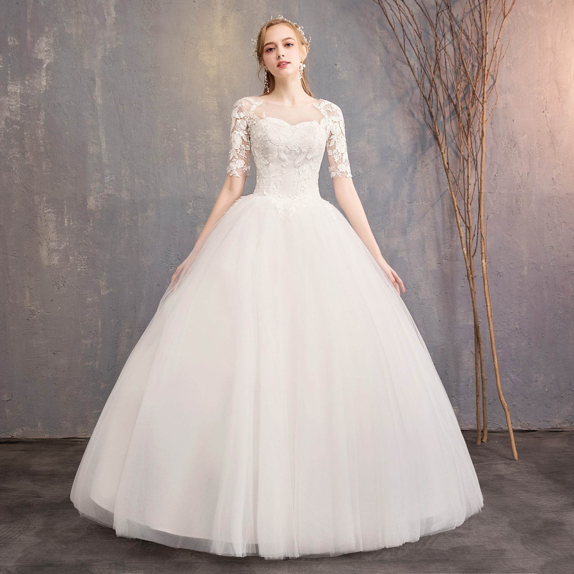 Slim Plus Size Wedding Dress - Mid-Sleeve Organza Puff Skirt Style - Buy Center